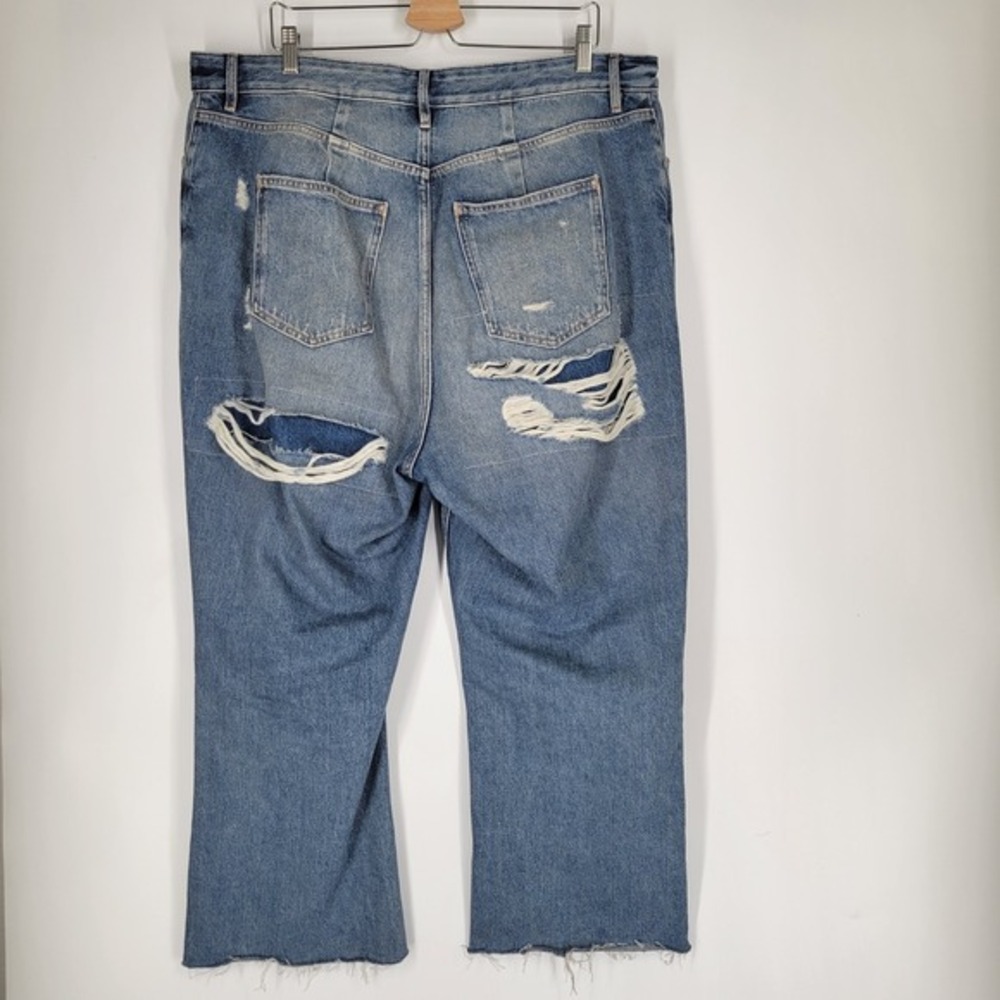 Good American The Khloe Jean Super High Rise Straight Distressed Blue‎ Sz 16 CUT - Picture 2 of 10
